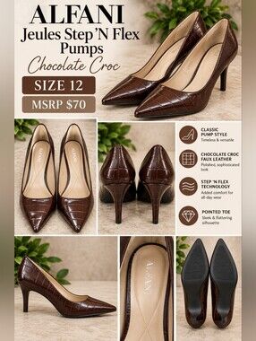 Alfani Chocolate Croc Pointed Pump Heels NIB